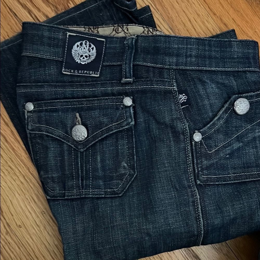 Rock & Republic Black Jeans with Military-Inspired Style